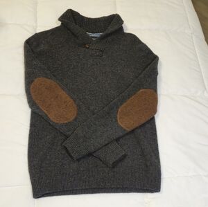 Simons Charcoal Turtleneck Sweater with Rust Elbow Patches